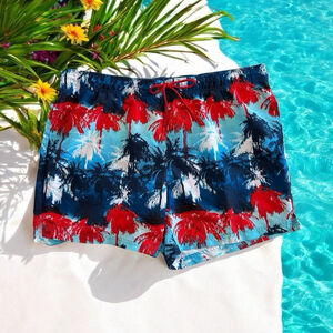 George Mens Above The Knee Swim Trunks 2XL (44-46) Tropical Palms Quick Dry NWT